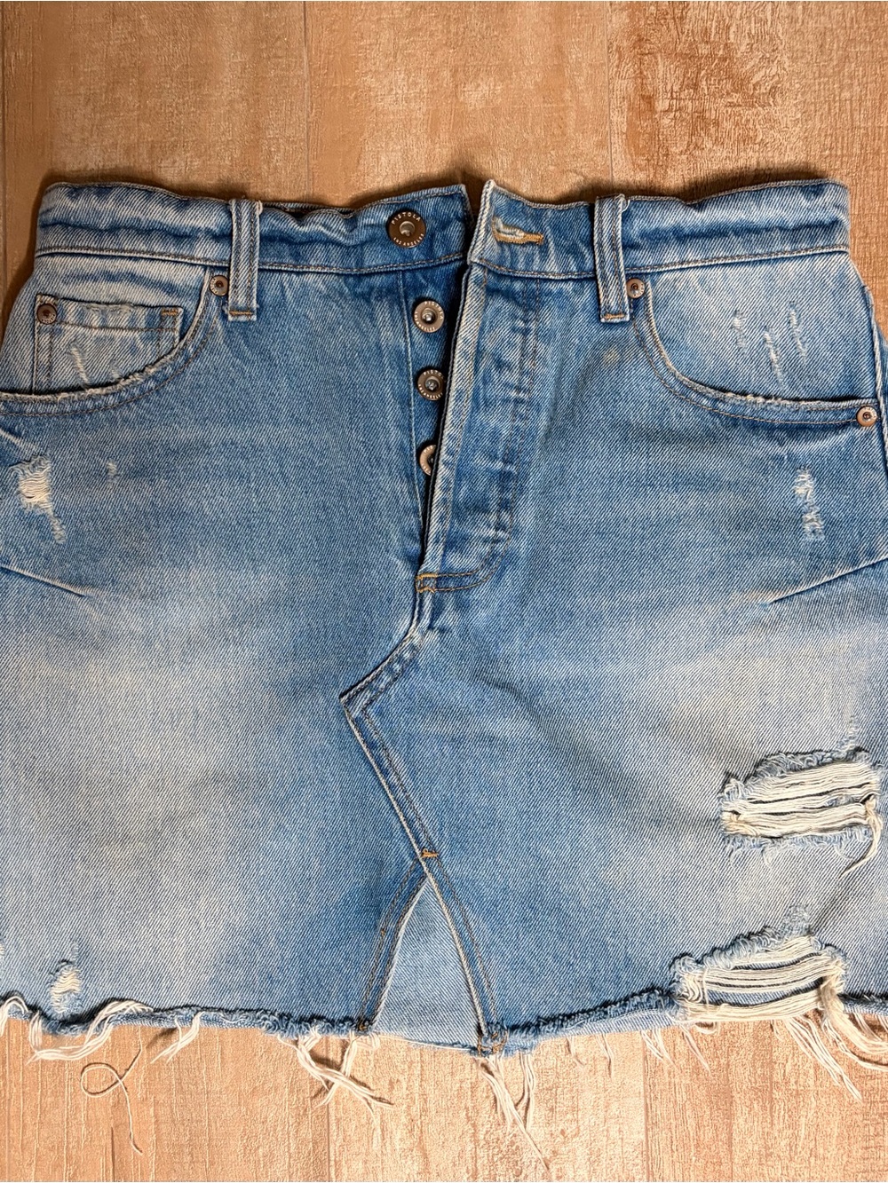 PISTOLA Light Blue Distressed Denim Mini Skirt